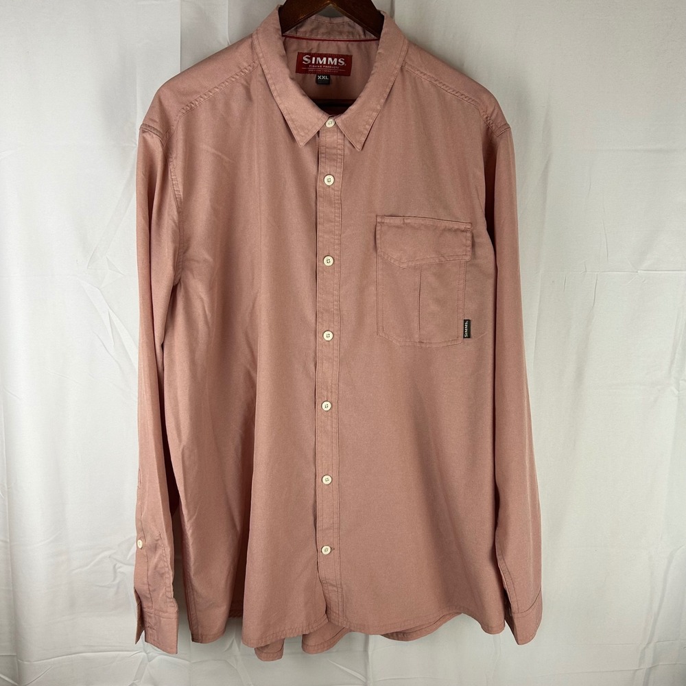 Simms Fishing Products‎ Button Up Mens XXL Red Pink Long Sleeve Tech Shirt